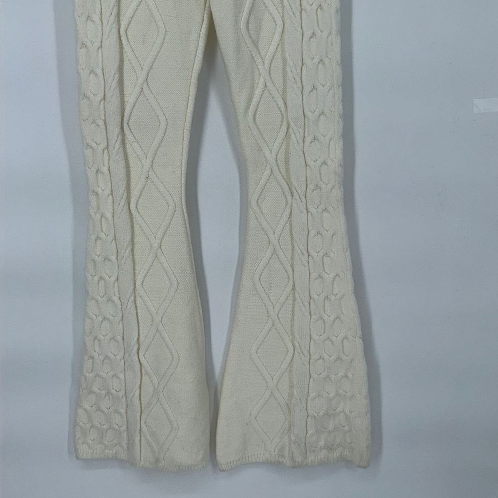 FreePeople Snowfall pants Size XS Cream Knit Flared Pants with Striped Waistband - Picture 7 of 14